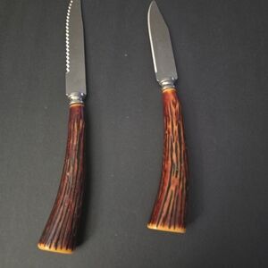 Vintage Bakelite Knives MCM British Crown Crest Sheffield England Wood Horn Set